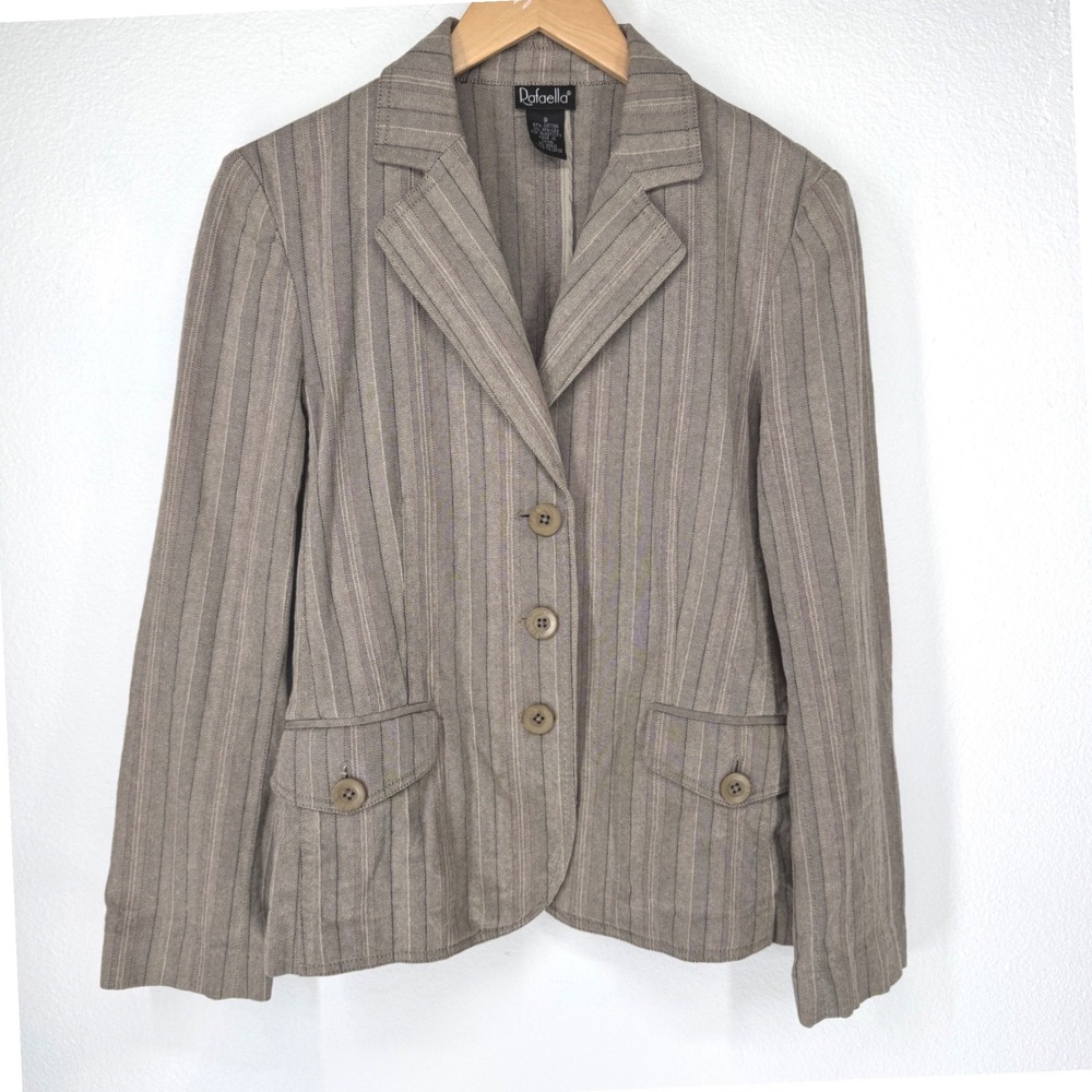 Rafaella Womens Striped Vintage Blazer‎ Size 8 Patch Pockets Career Stretch Work